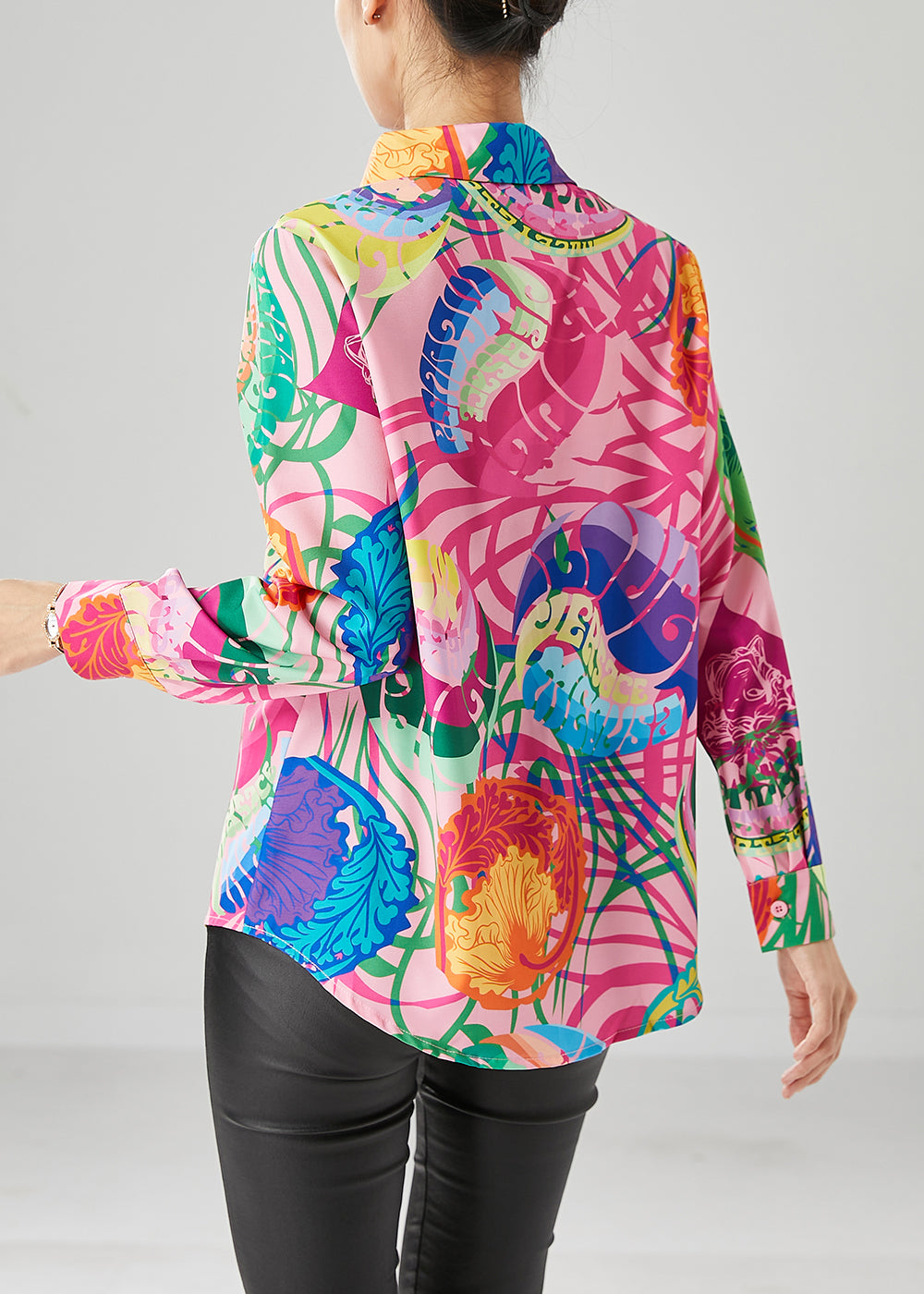 Silm Fit Original Design Print Spandex Blouse Tops Fall