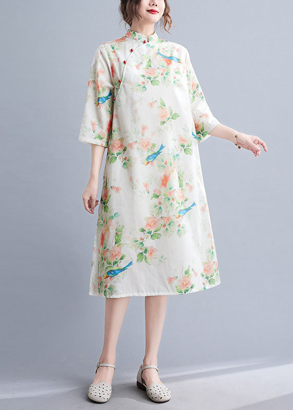 O Neck Half Sleeve Top Sewing Green Bird Print Shirt