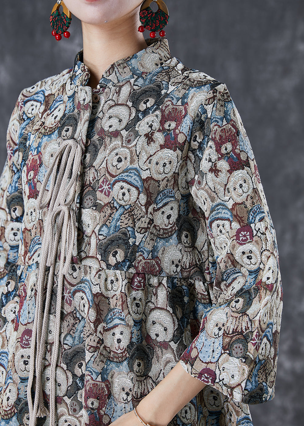 Bear Print Cotton Shirts Bracelet Sleeve