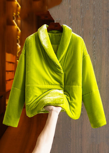 Loose Apricot Peter Pan Collar Button Silk Velour Parka Winter