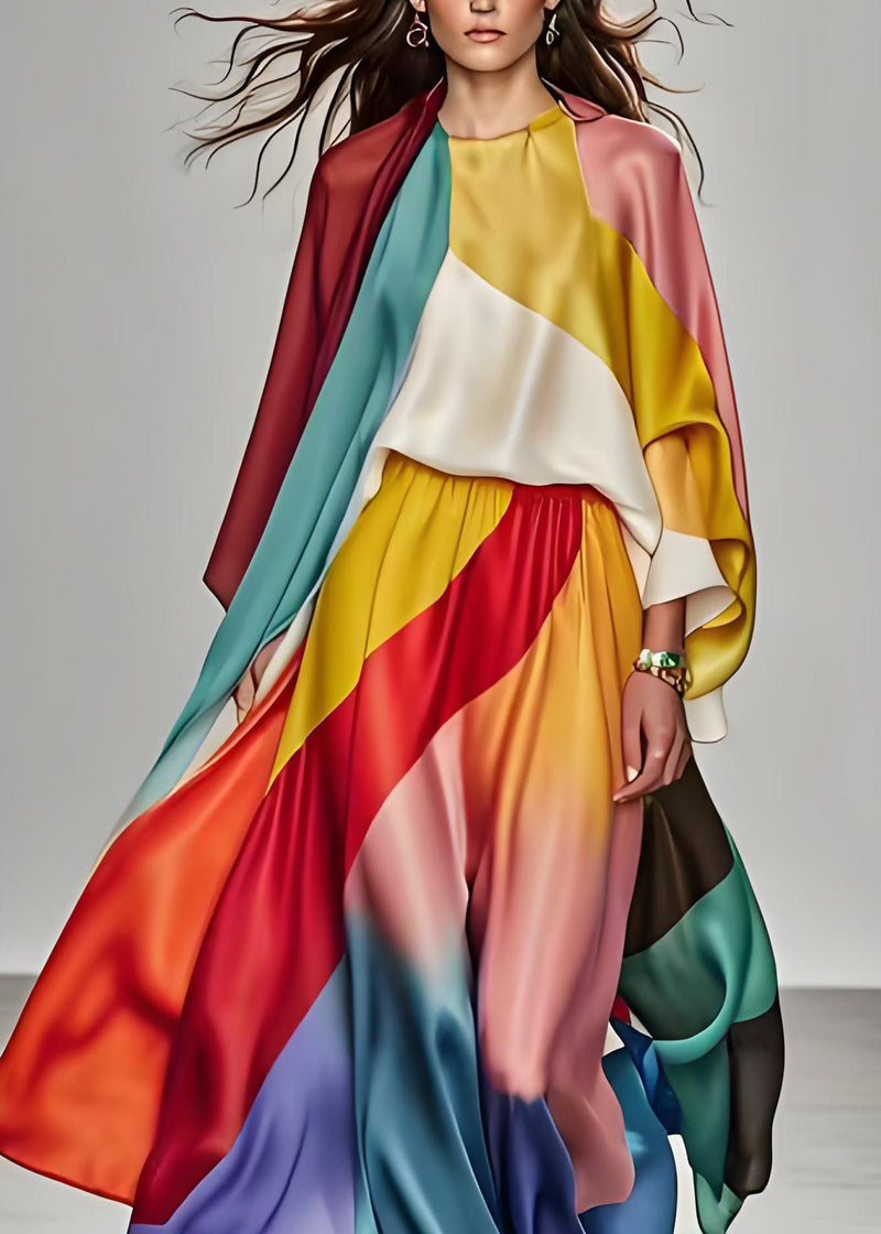 Italian Colorblock Silk Dress Suit Set Summer