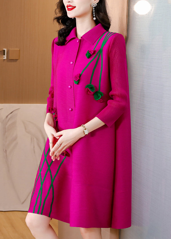 Rose Button Mid Dresses Long Sleeve