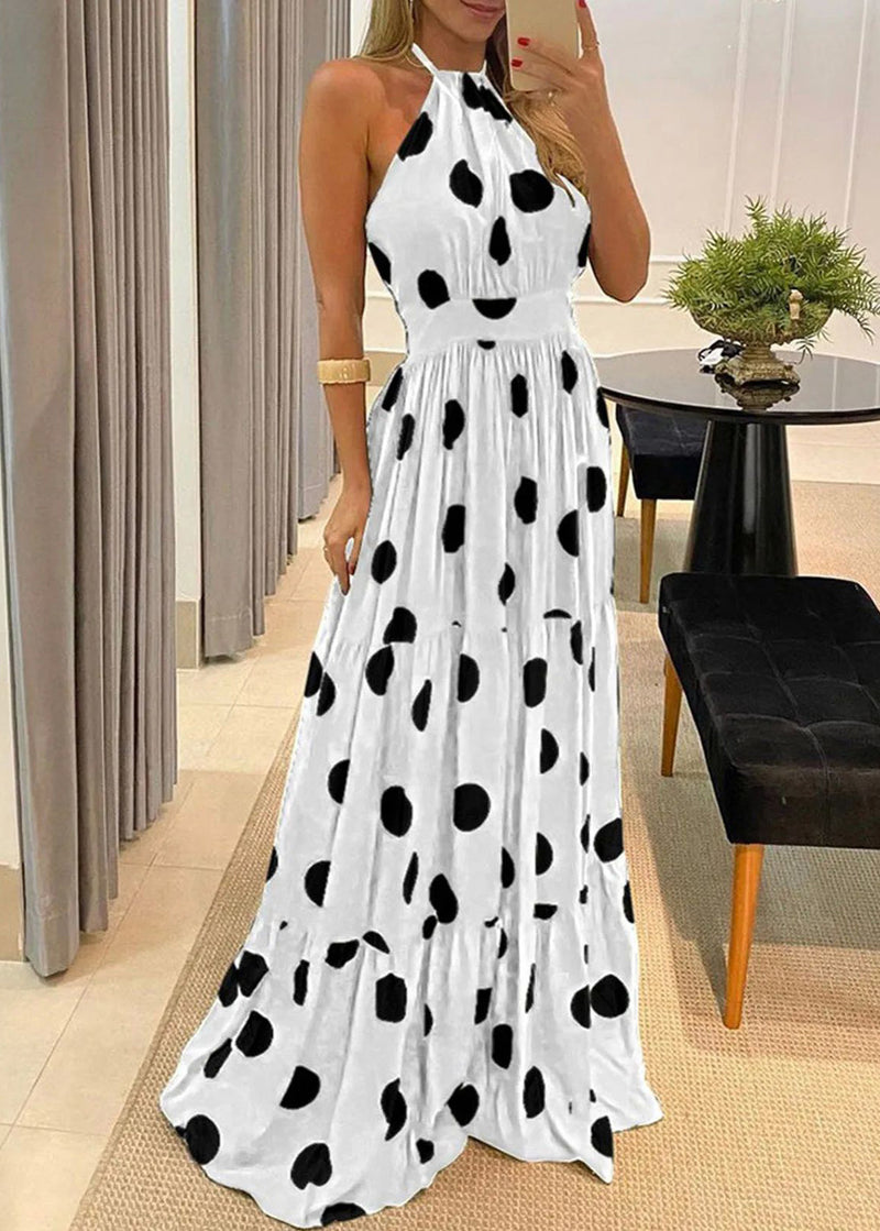 Rainbow Printed Waistband Slim Sleeveless Long Dress