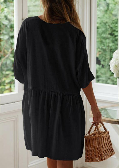 Black Button Cotton Pockets Summer Vacation Dresses