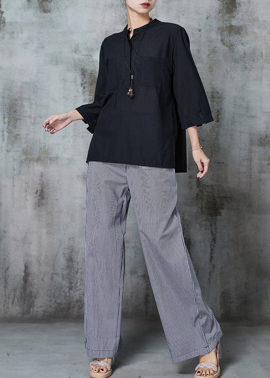 Black Oversized Plaid Linen 2 Piece Outfit Spring