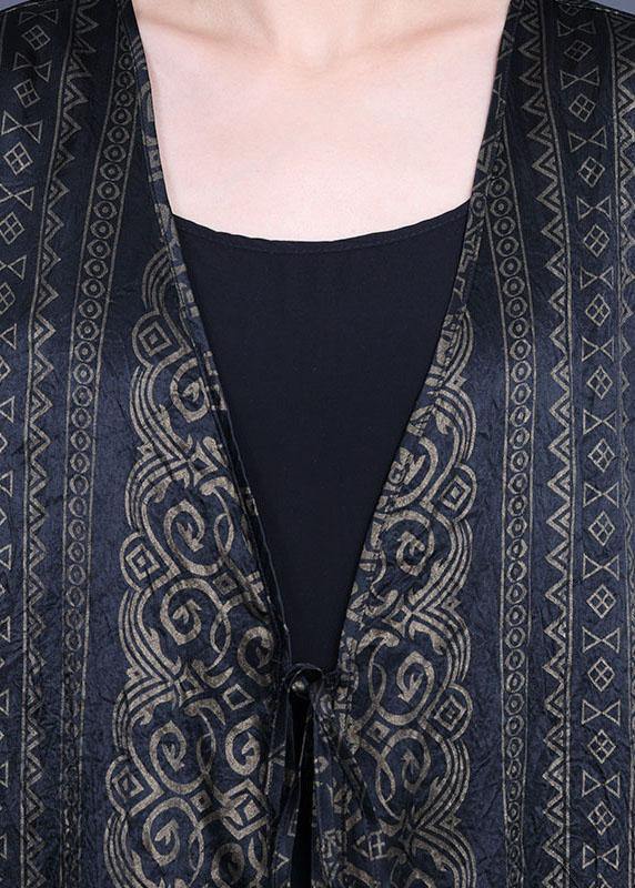 Diy Green Print Side Open Chiffon Loose Long Cardigans
