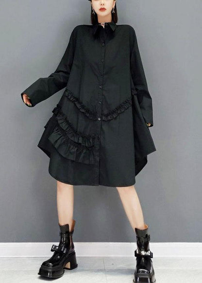 White Peter Pan Collar Button Fall Long Sleeve Dresses