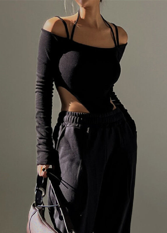 Black Cold Shoulder Halter Cami Bodysuit