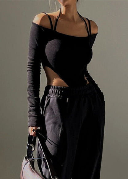 Black Cold Shoulder Halter Cami Bodysuit