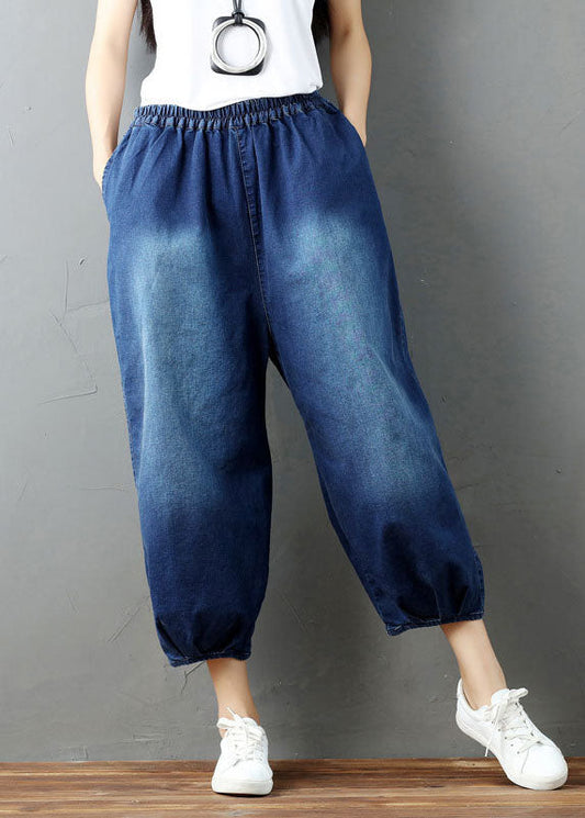 Denim Blue Wrinkled Lantern Pants Spring