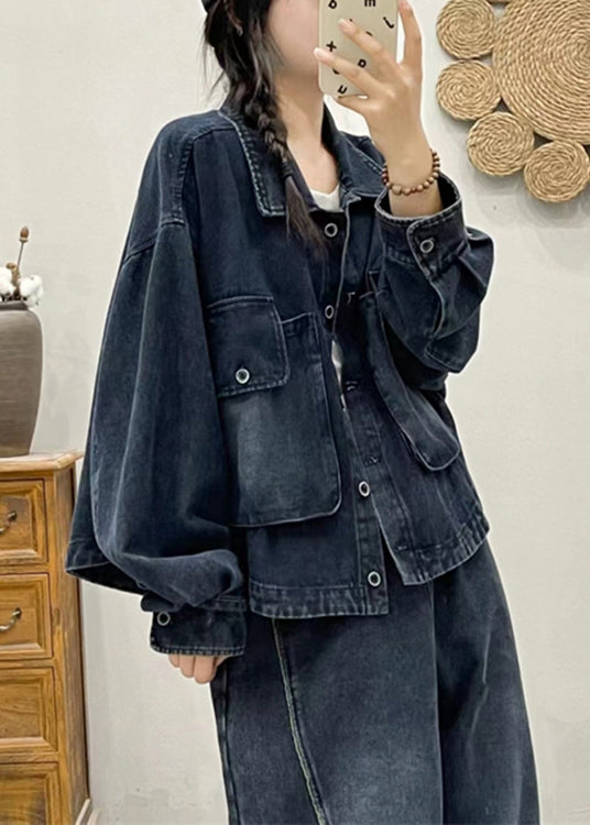 Modern Blue Button Pockets Patchwork Denim Coat Spring