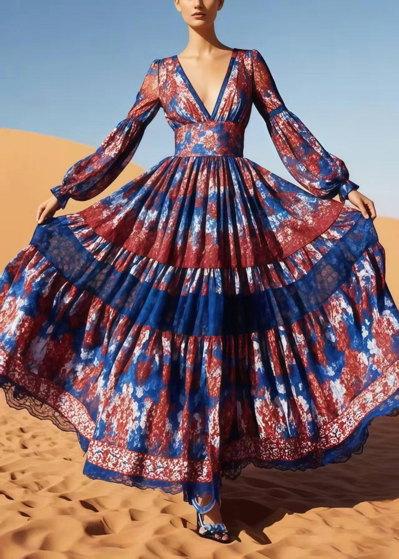 Print Exra Large Hem Cotton Vacation Dress Spring