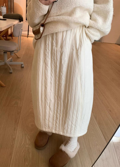 White Pockets Cotton Filled Skirts Winter Elastic Waist