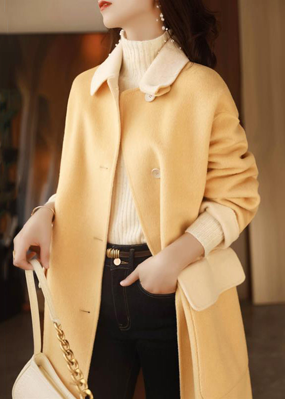 Grey Button Pockets Patchwork Woolen Long Coat Fall