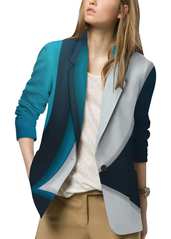 Wommen Colorblock Button Peter Pan Collar Print Western-style Clothes Coat Long Sleeve