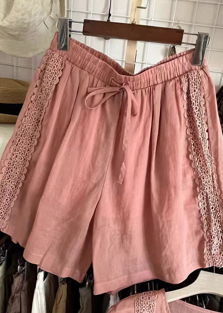 Style Pink Oversized Patchwork Linen Sets 2 Pieces Summer
