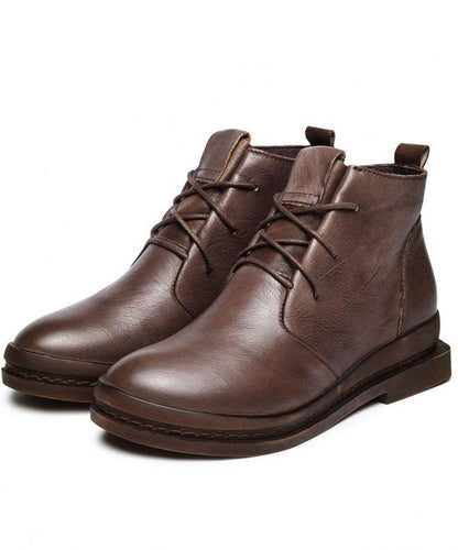 Chocolate Cowhide Leather Cross Strap Martins Boots