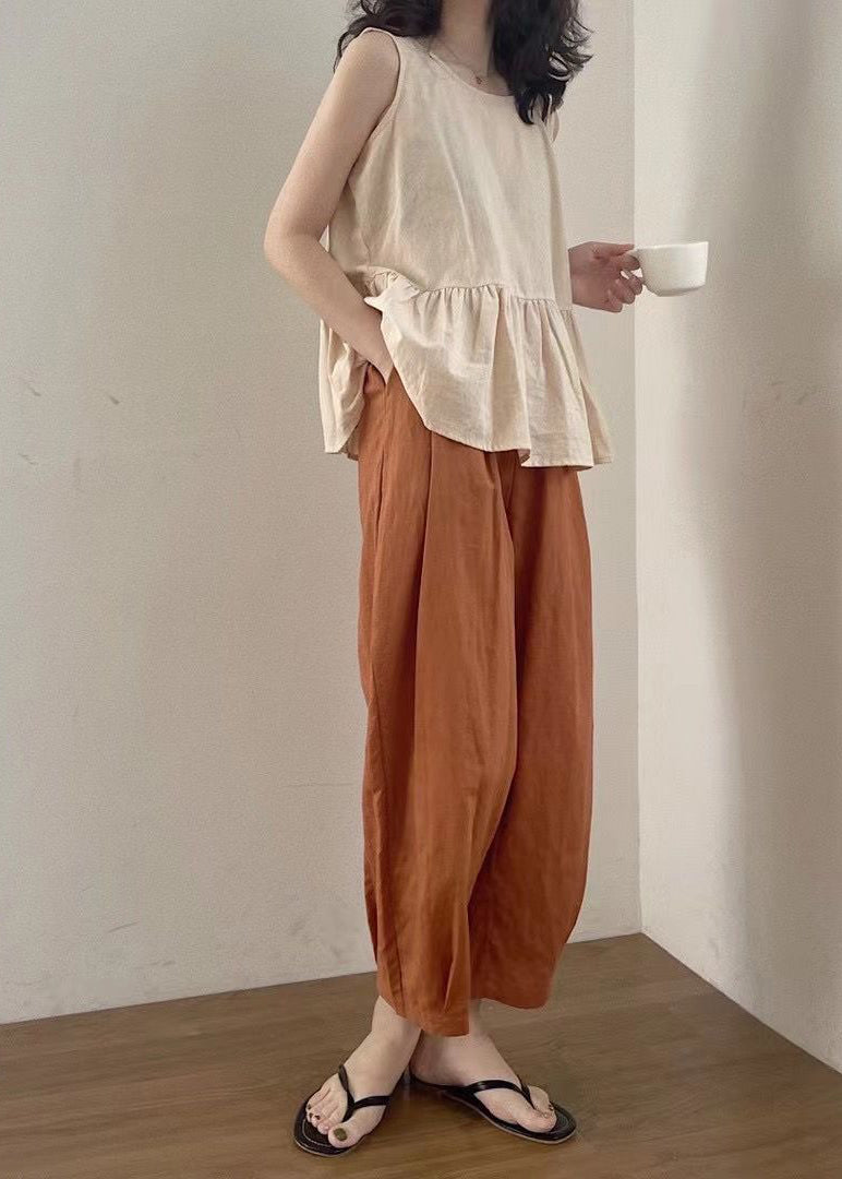 Apricot Oversized Linen Two Piece Set Clothing Summer