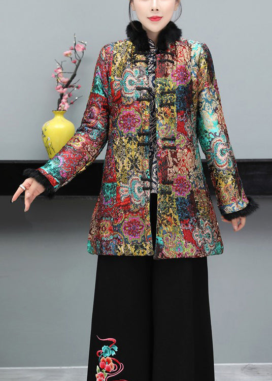 Multicolor Chinese Button Fine Cotton Filled Coat Long Sleeve