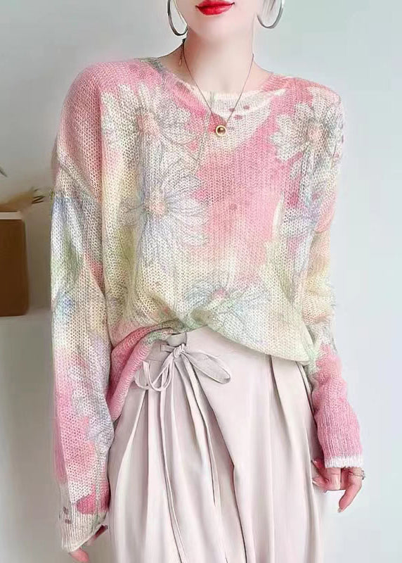 Apricot Print Patchwork Cozy Knit Top Long Sleeve