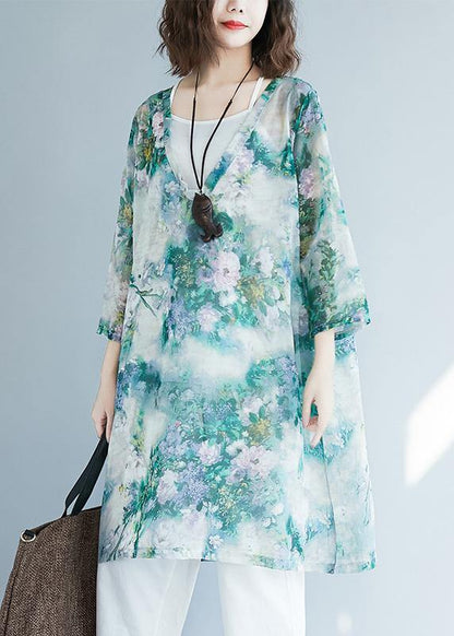 Loose V Neck Pockets Christmas Gifts Beige Print Shirts