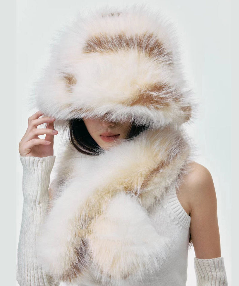 Thick Fuzzy Fur Fluffy Hat and Scarf Two Piece Set
