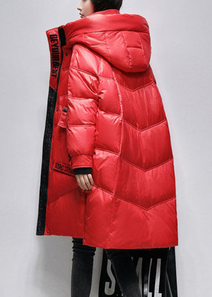 Red Loose Pockets Winter Duck Down Coat