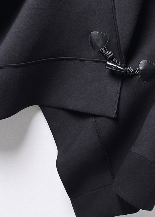 Organic Black Peter Pan Collar Button Cotton Trench Coats Batwing Sleeve