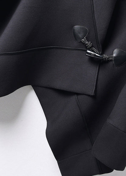 Organic Black Peter Pan Collar Button Cotton Trench Coats Batwing Sleeve