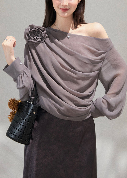 Handmade Grey Cold Shoulder Chiffon Top Fall