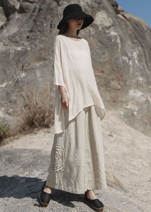 Unique Apricot Low High Design Side Open Cotton Tops Half Sleeve