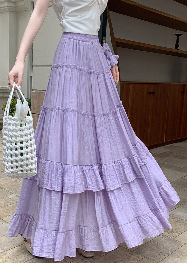 Purple Patchwork Cotton Summer Maxi Skirts Ruffled