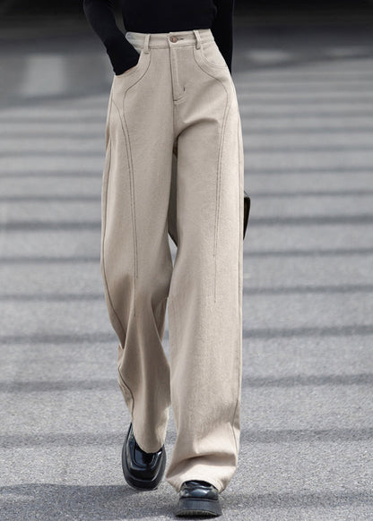 Beige Oversized Pockets Cotton Pants Spring