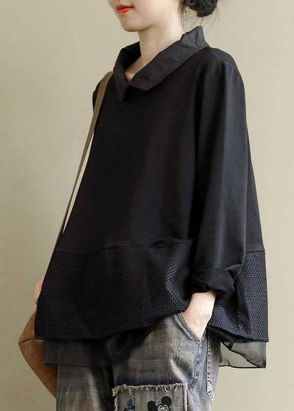 Black Tops Lapel Patchwork Clothes Pattern