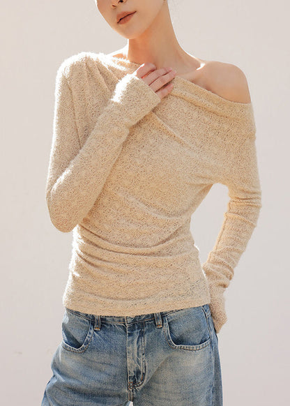 Apricot One Shoulder Knit Tops Spring