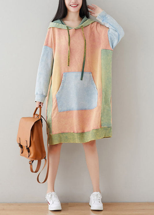 Pink Sweatshirts Dresses Drawstring Hooded Spring