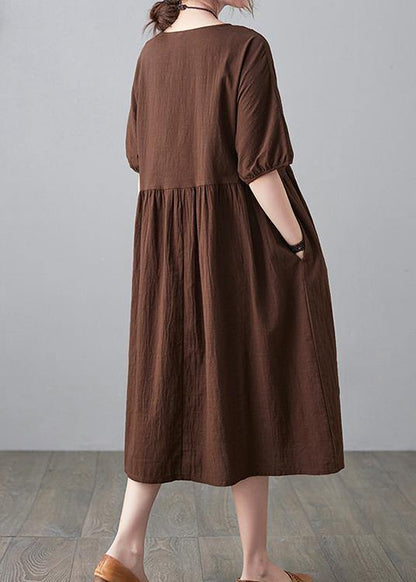 Natural Chocolate Patchwork Short Sleeve Maxi Dresses Summer