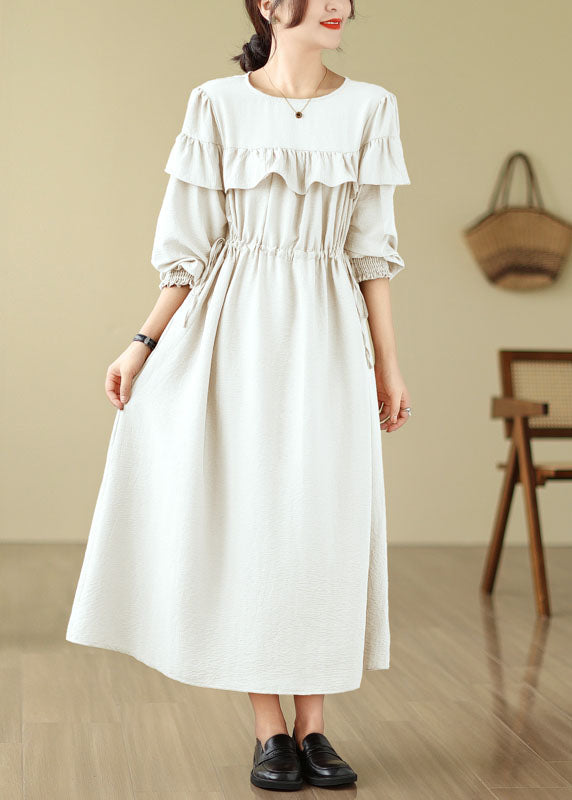 French Green O-neck Ruffled Patchwork Drawstring Party Long Dress Fall
