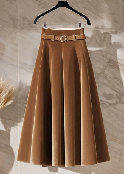 New Coffee High Waist Silk Velvet Skirts Spring