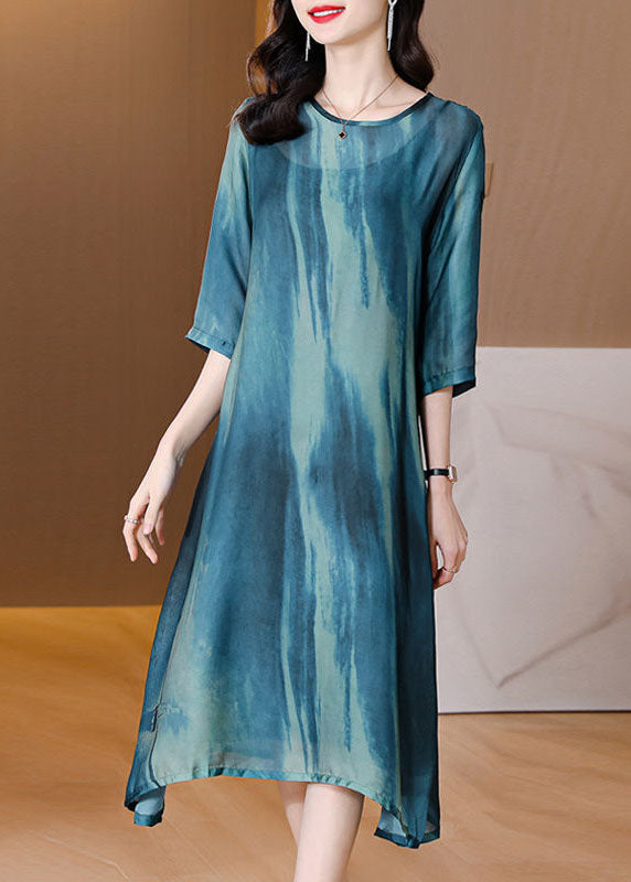 Blue Oversized Tie Dye Silk a Line Dress Summer