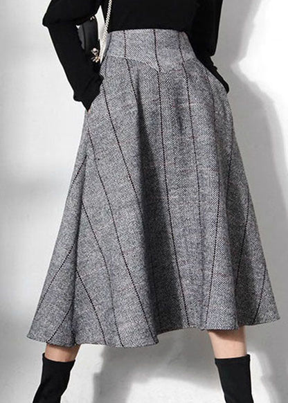 Unique Grey Plaid Woolen a Line Skirts Spring