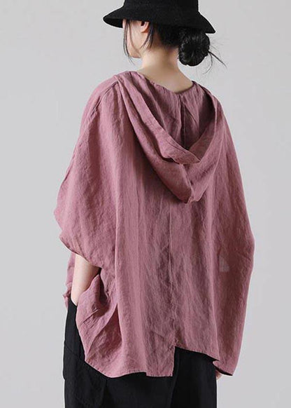 Modern Pink Batwing Sleeve Cotton Linen Summer Top