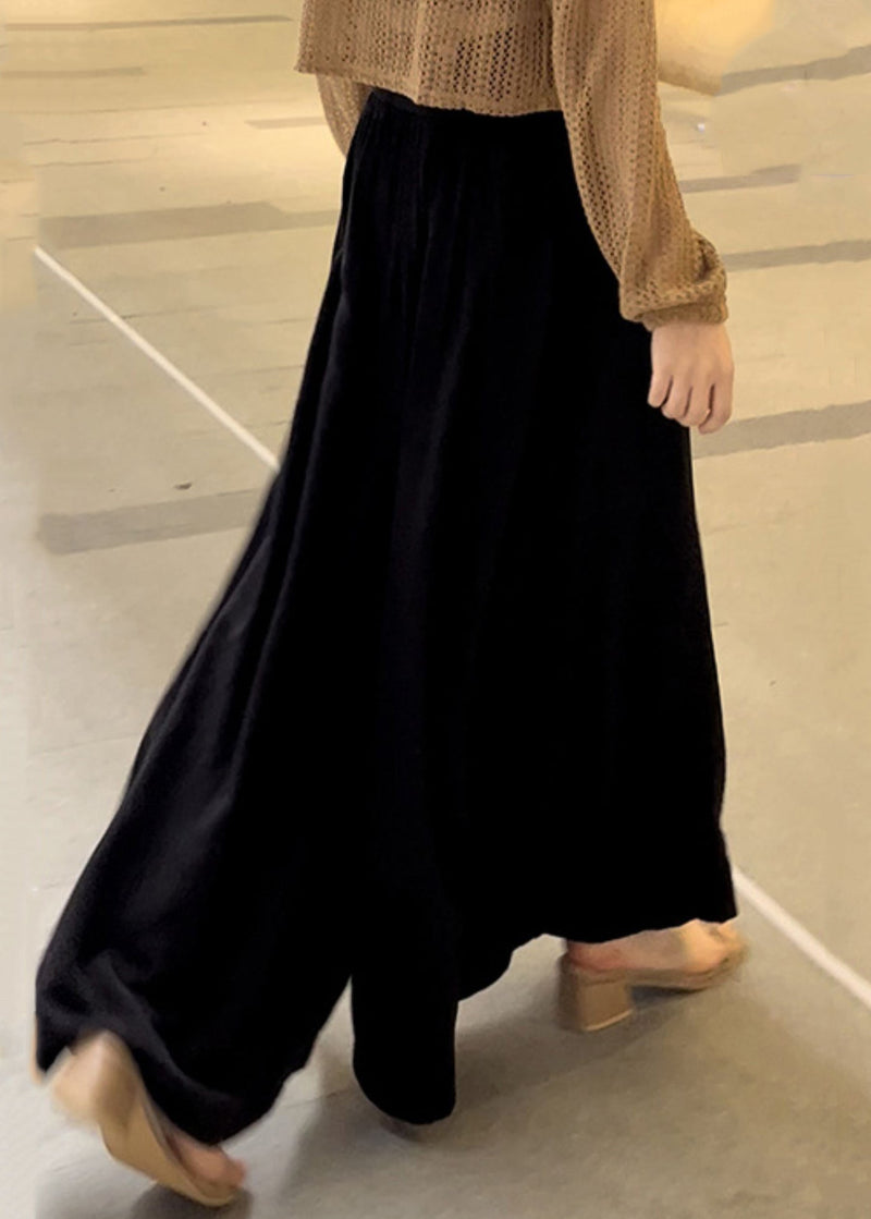 Black Wrinkled Cotton Wide Leg Pants High Waist