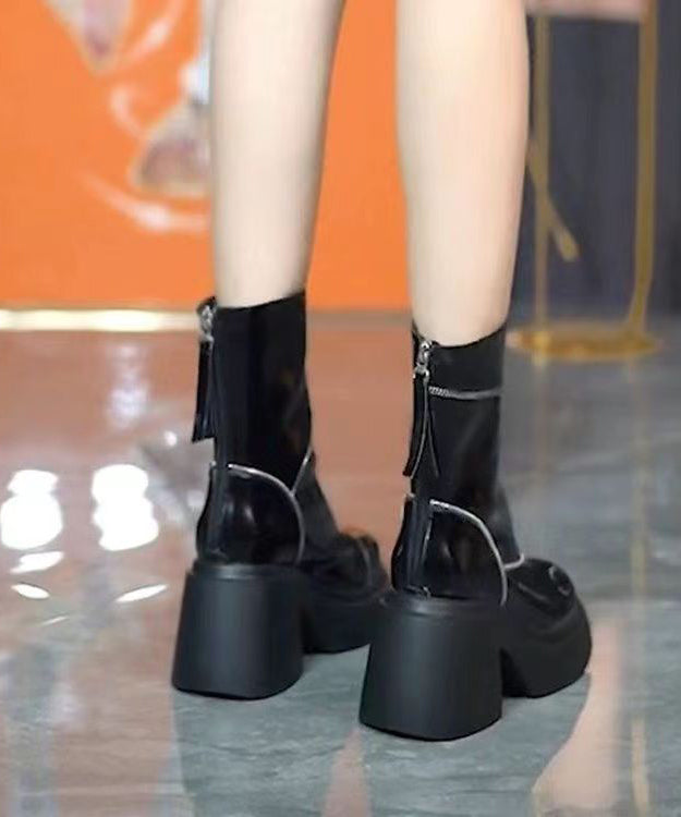 White Zippered Splicing Chunky Boots