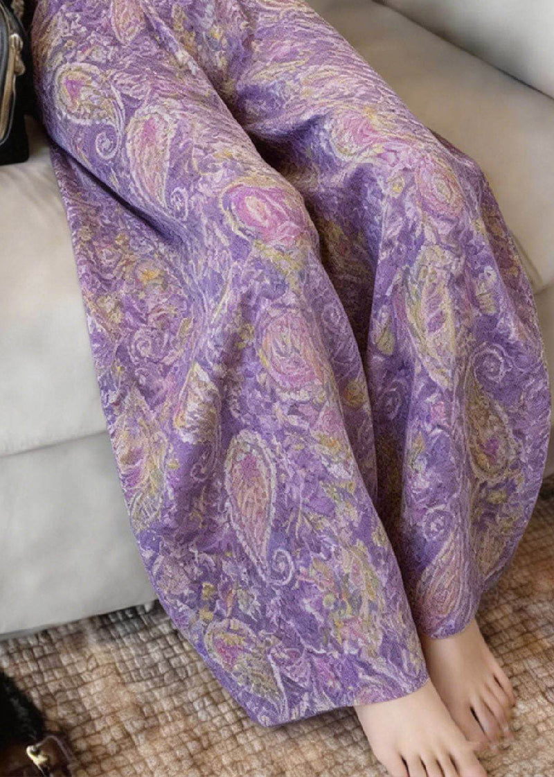 Purple Print Wide Leg Pants Summer