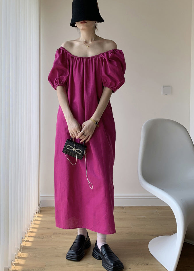 Rose Backless Patchwork Cotton Long Dresses Puff Sleeve