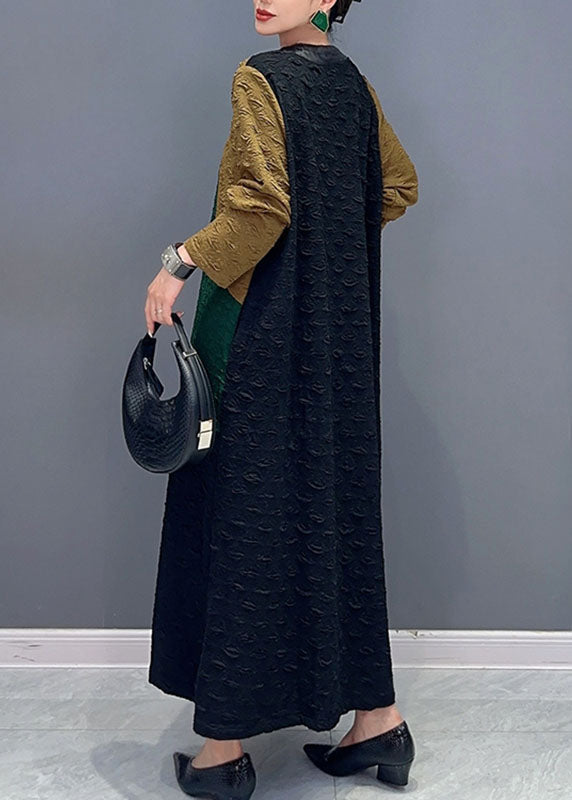 Colorblock O-neck Long Dresses Fall