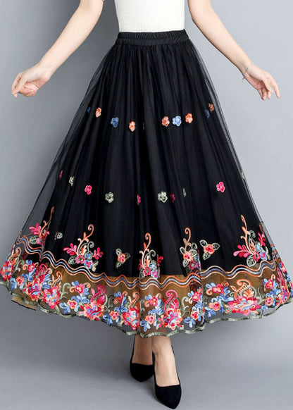 Black Embroideried Tulle Maxi Skirts Summer