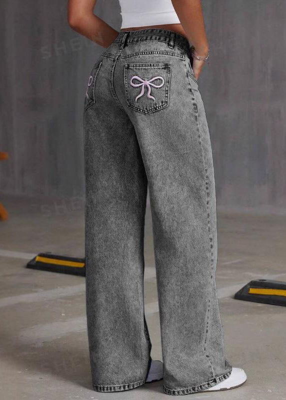 Grey High Waist Wide Leg Denim Pant