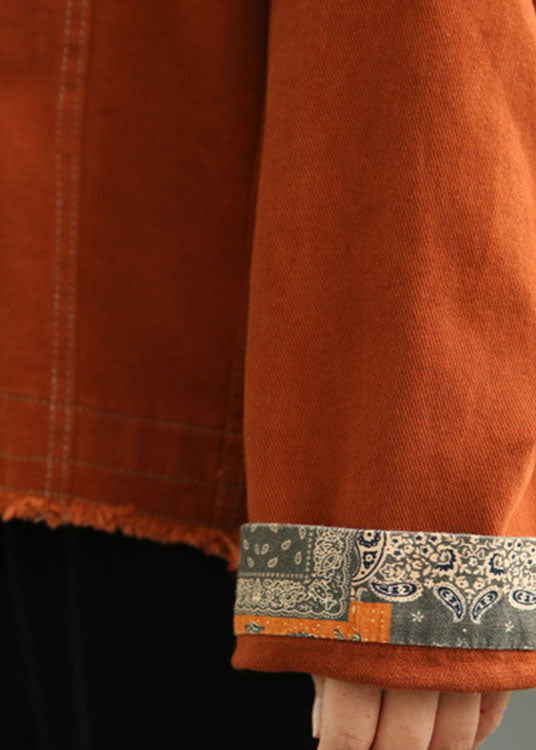 Orange Retro Patchwork Loose Fall Coat